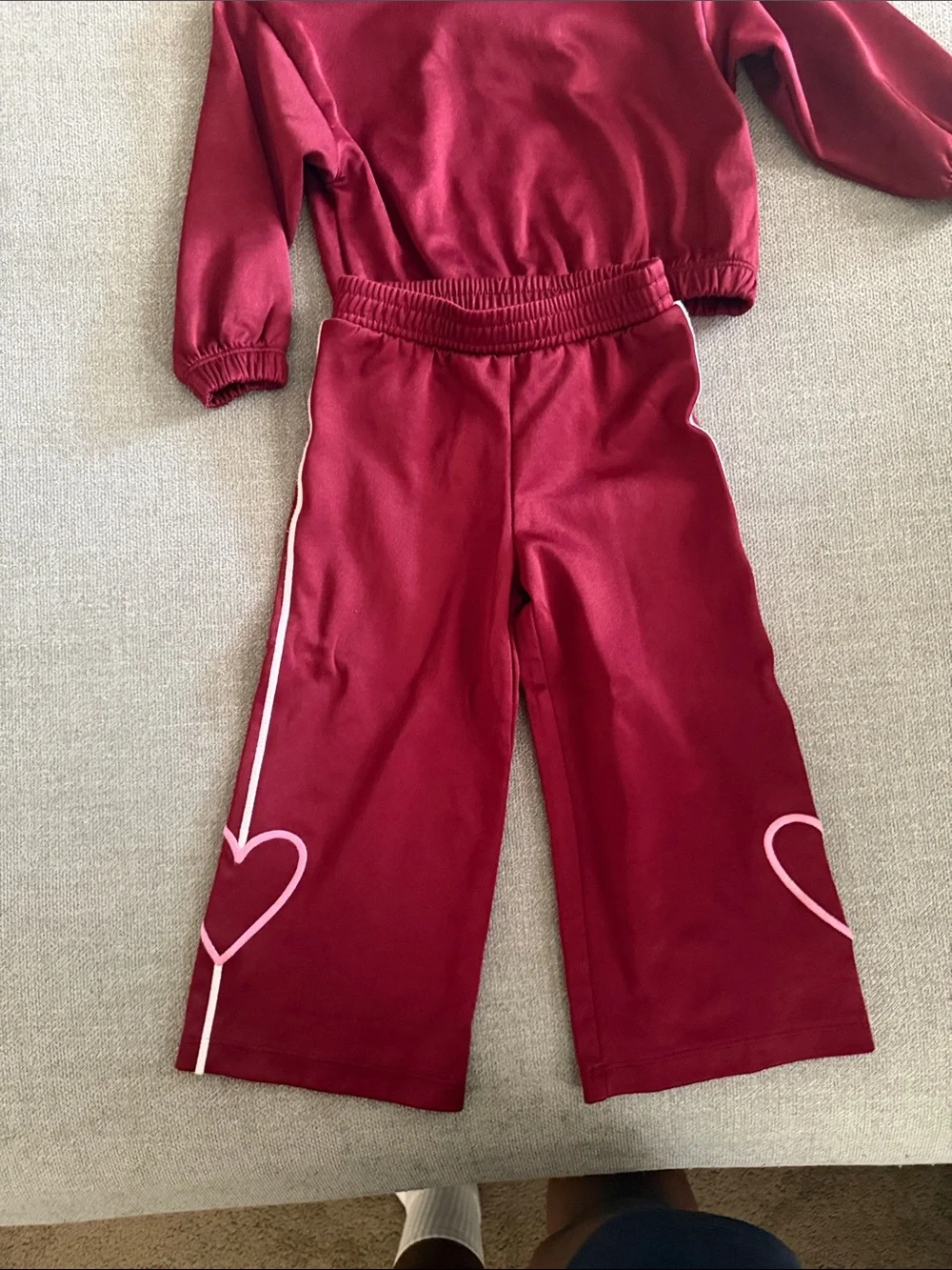 Old Navy Girls Burgundy Hooded Sweatshirt & Pants Set with Pink Heart